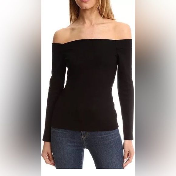 L'AGENCE Size L Womens Revolve Cynthia Off The Shoulder Top In Noir Black - Picture 7 of 7
